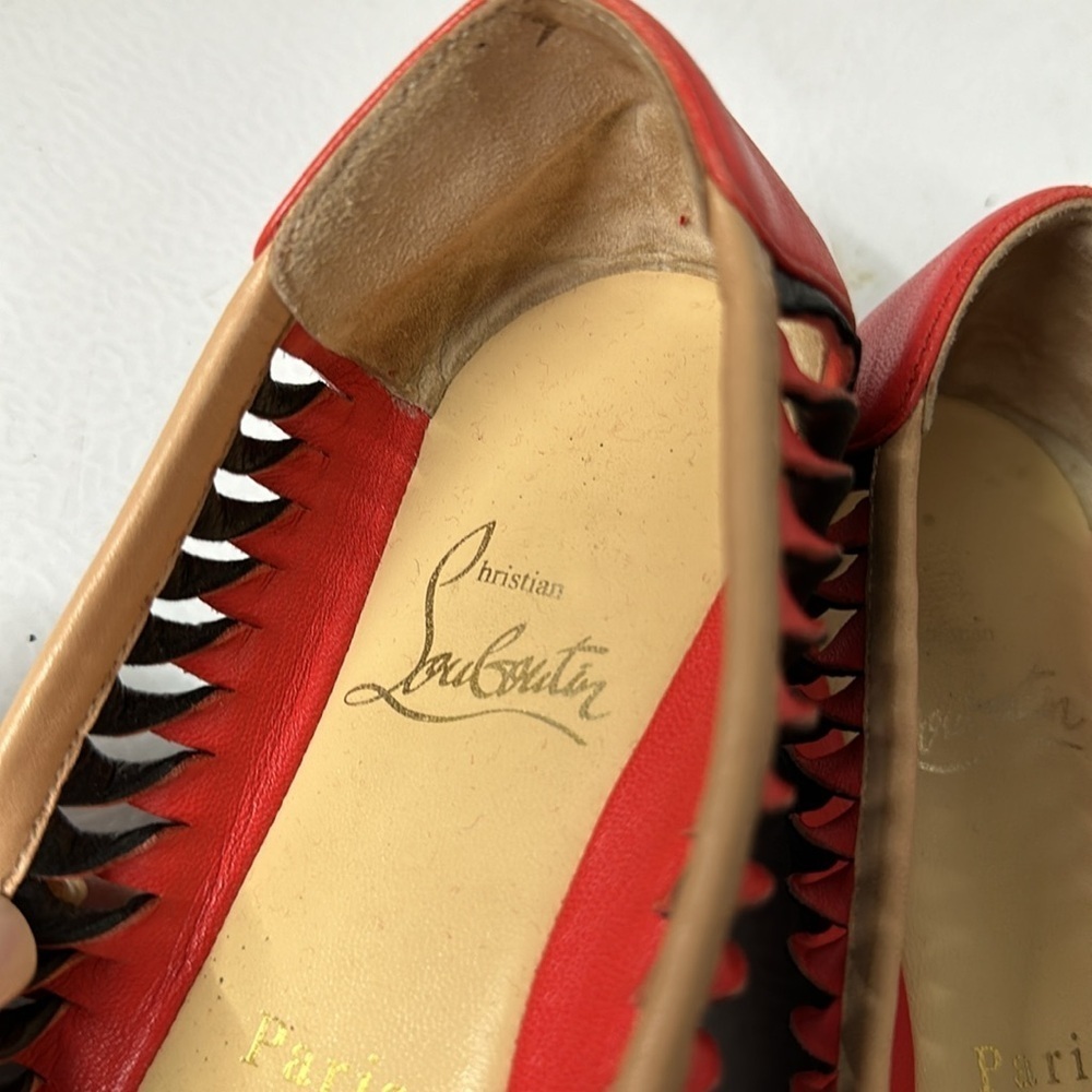 RARE !! BLACK MELON orange pink twist Christian Louboutin flats red bottoms - Picture 7 of 7